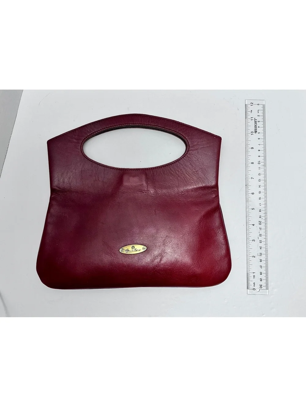 Set of 2 Vintage Oxblood Burgundy Leather Foldover Clutch Handbags